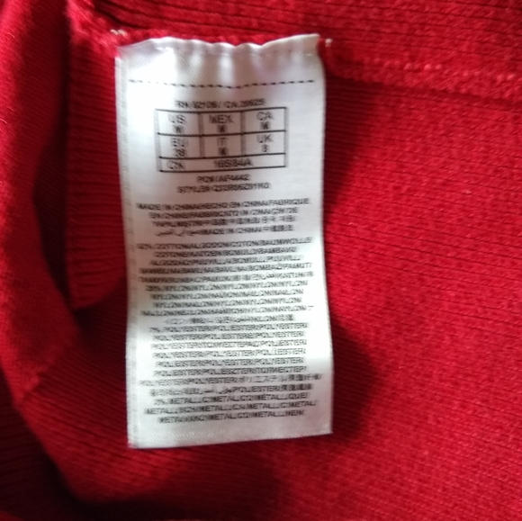 Guess Red Deep V-Neck Sweater, Wide Red Glittery Metallic Stripes, Medium - Picture 4 of 9